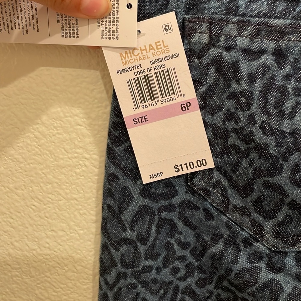 NWT Michael Kors Womens Blue High-Rise Skinny Leopard Denim Jeans Pants Size 6 P - Picture 8 of 13